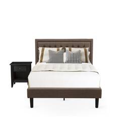 East West Furniture - KD18F-1GA06 2 Piece Bedroom Set - Full Size Bed Headboard with 1 Wooden Nightstand - Black Finish Legs - Brown