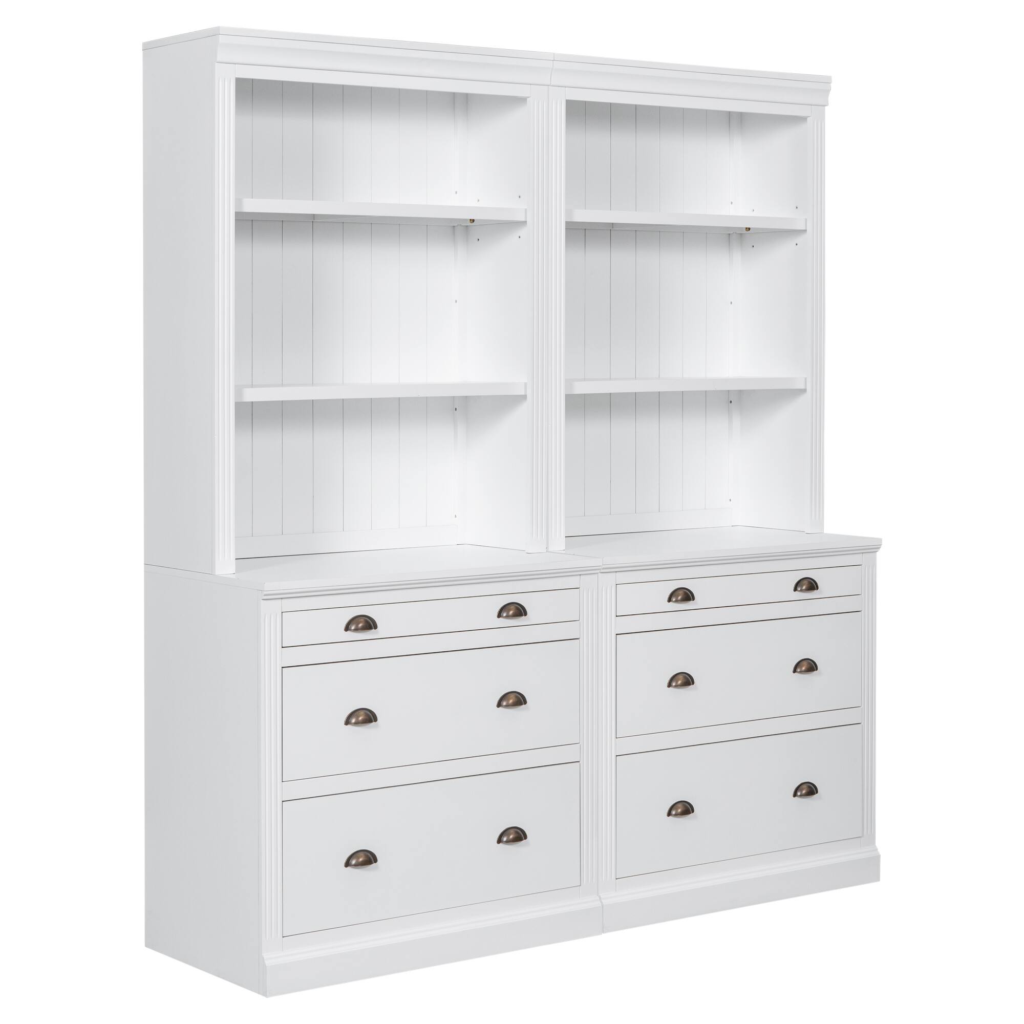 Back. APRILSOUL - 83.4"Tall Modern Bookcase Suite with LED Lighting, Drawers and Open Shelves,2-Piece Set Storage Bookshelf.