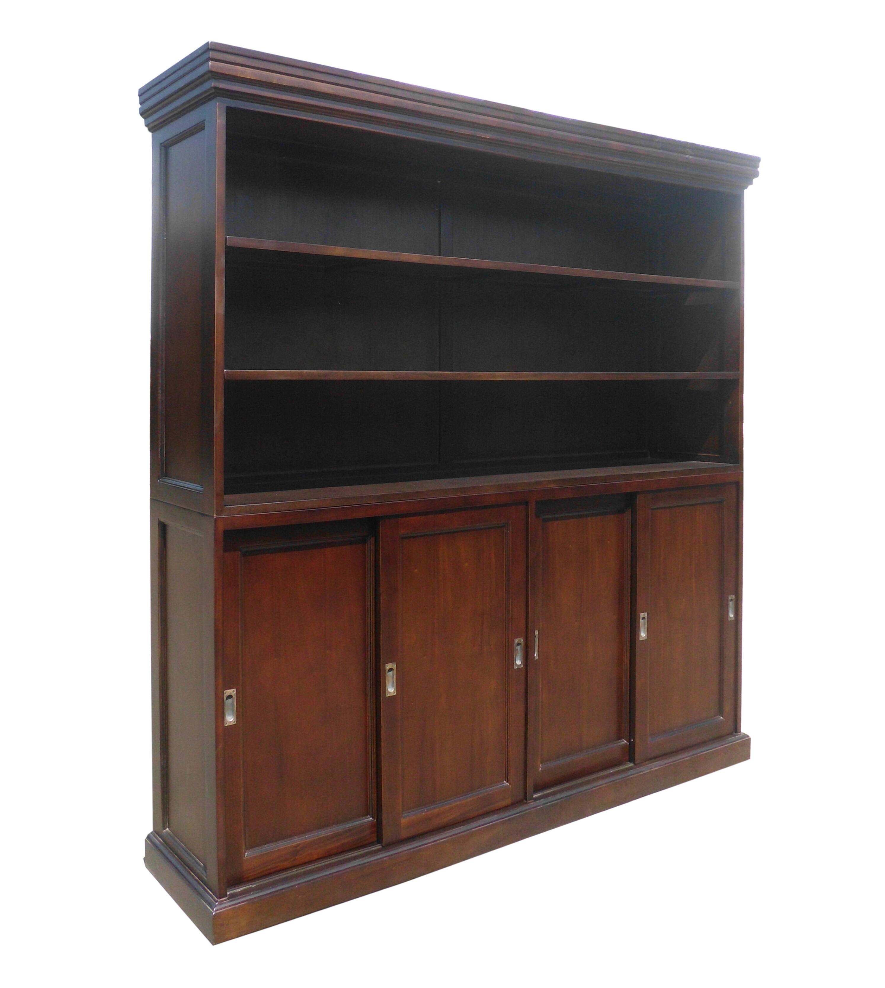 Dart - Prime Sliding 4 Door Bookcase Cabinet - Brown/Natural
