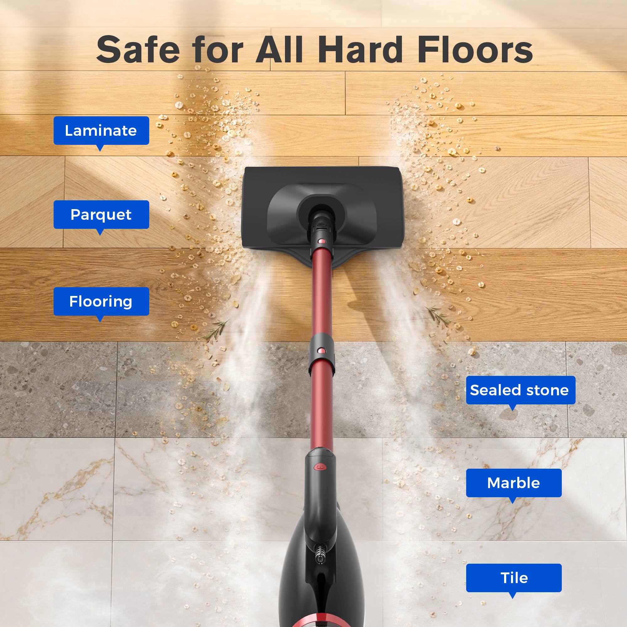 Safe for All Hard Floors  
Laminate  
Parquet  
Flooring  
Sealed stone  
Marble  
Tile