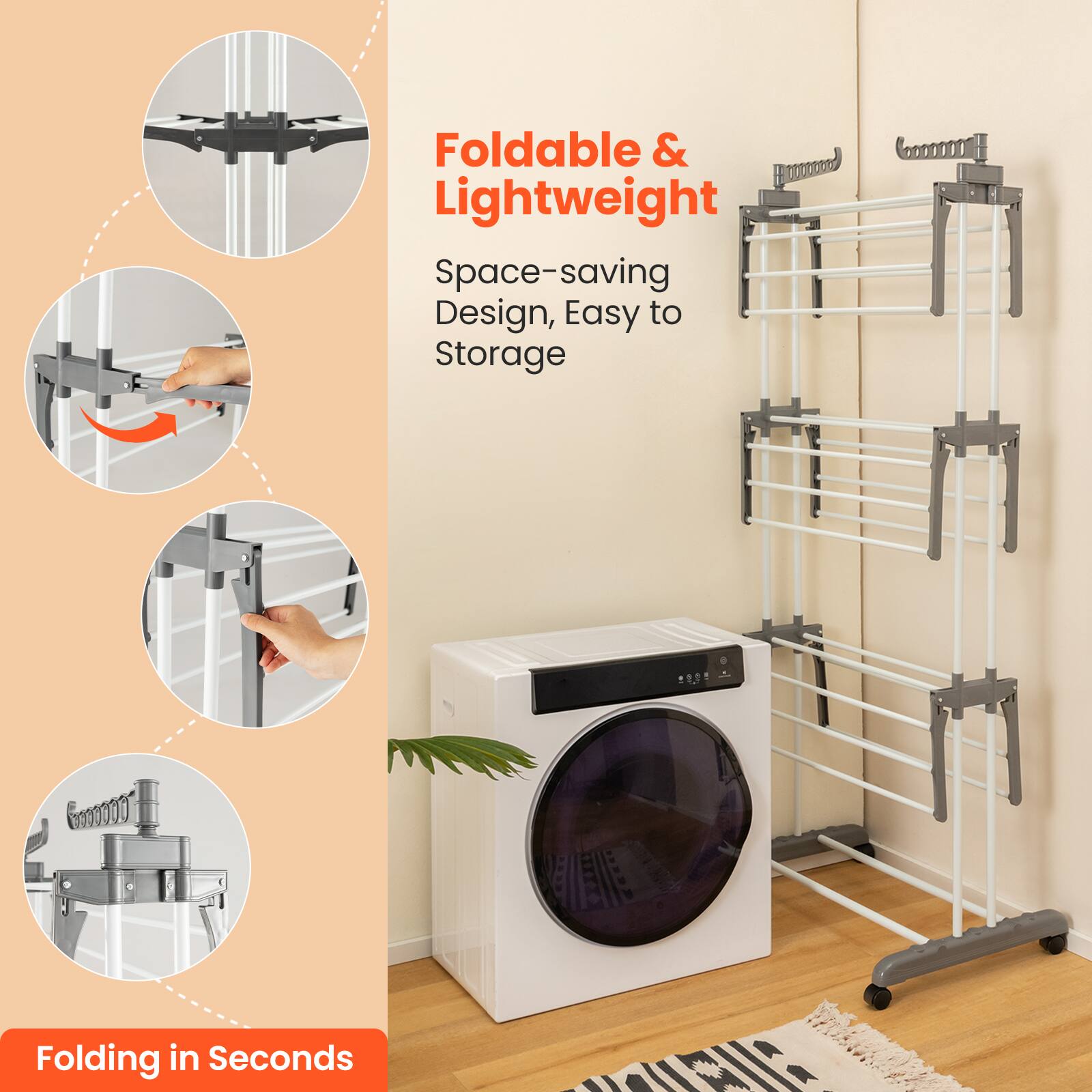 Foldable & Lightweight  
Space-saving Design, Easy to Storage  
Folding in Seconds