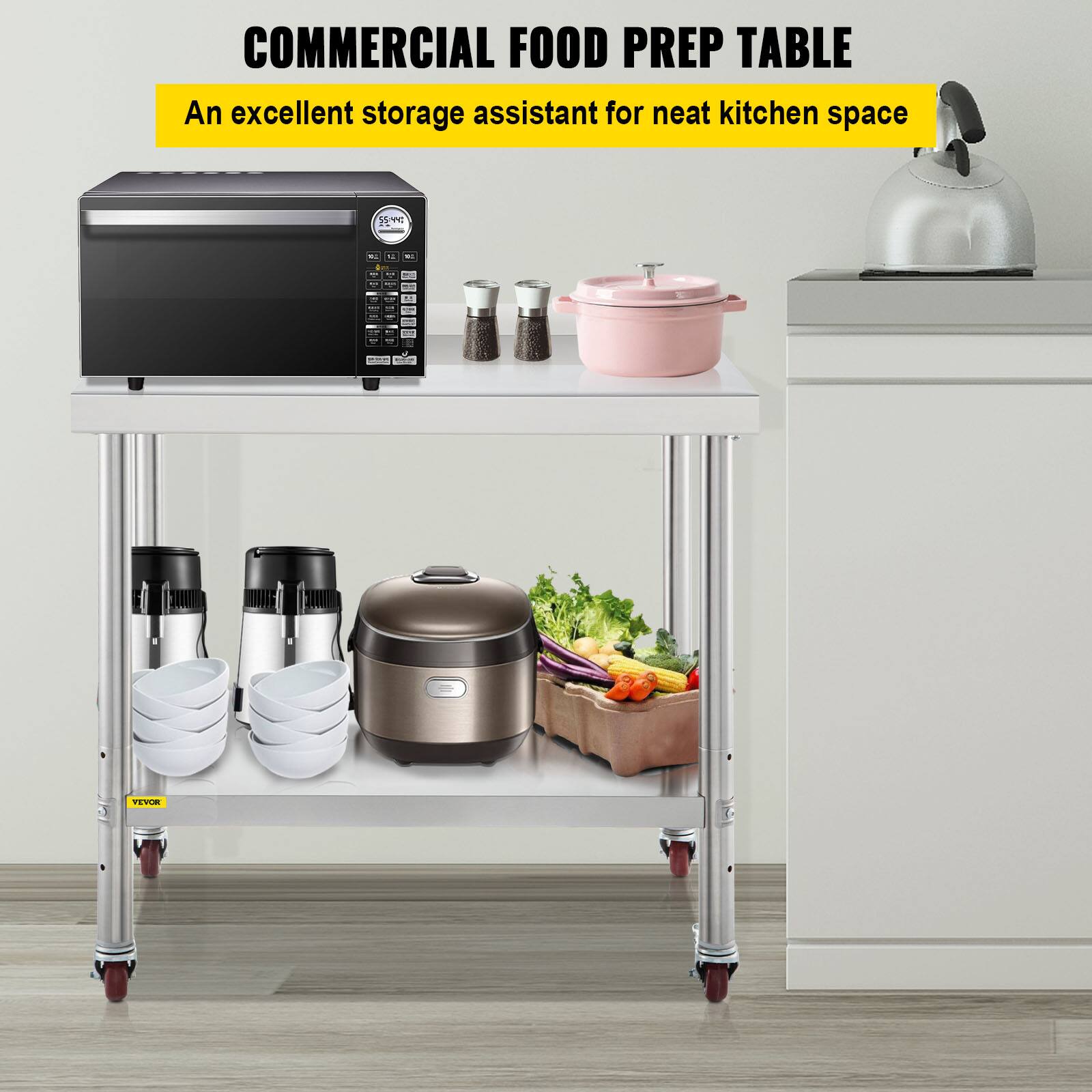 COMMERCIAL FOOD PREP TABLE  
An excellent storage assistant for neat kitchen space