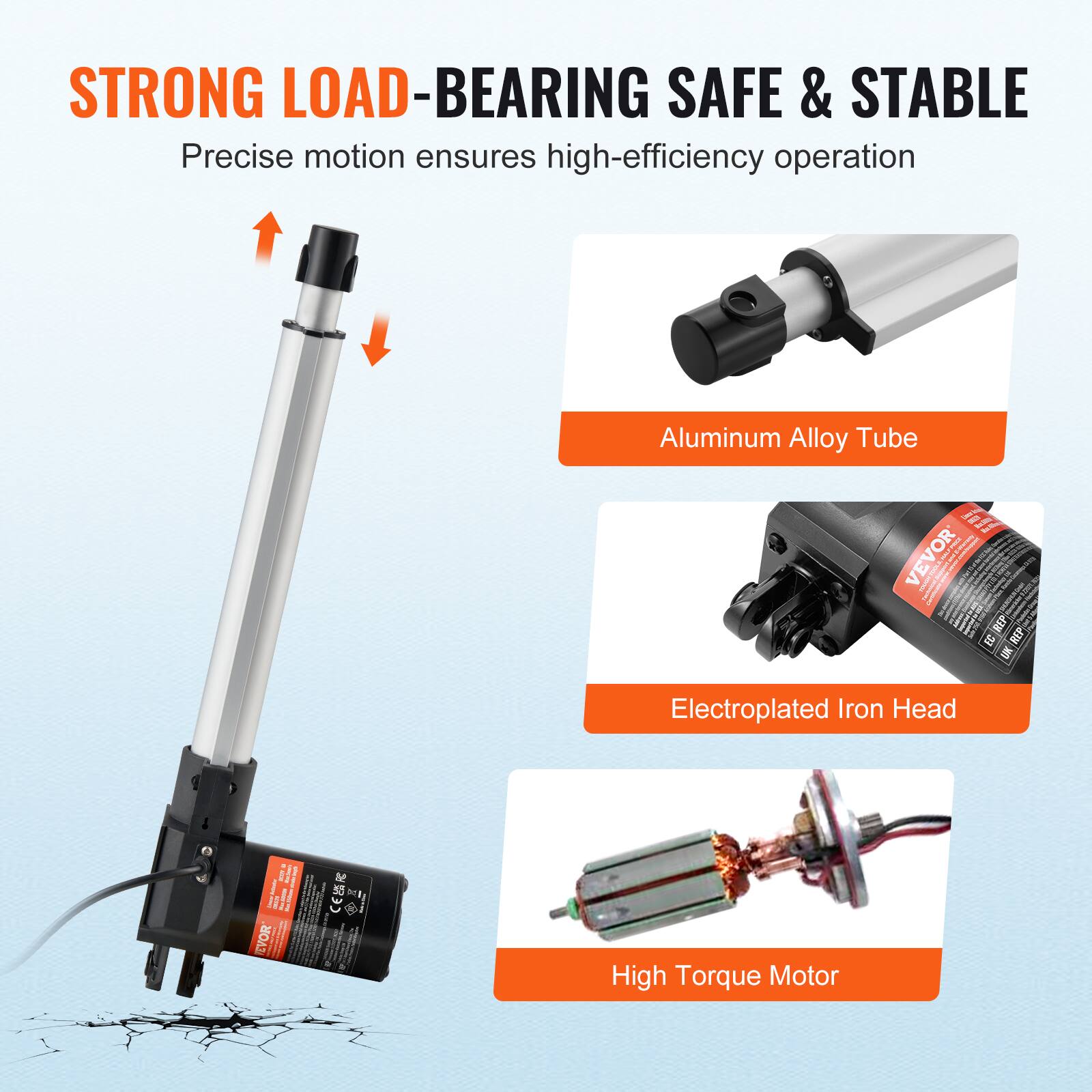 STRONG LOAD-BEARING SAFE & STABLE  
Precise motion ensures high-efficiency operation  
Aluminum Alloy Tube  
Electroplated Iron Head  
High Torque Motor