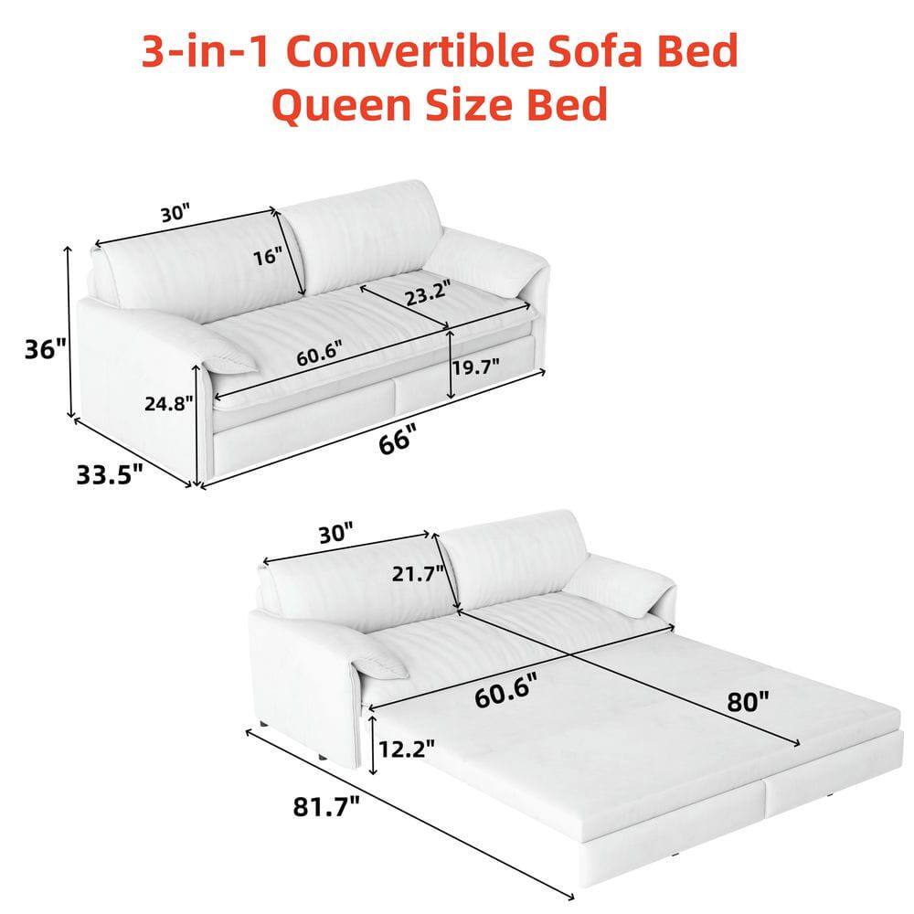 3-in-1 Convertible Sofa Bed Queen Size Bed

36" 30" 16" 60.6" 23.2" 19.7" 24.8" 33.5" 66" 30" 21.7" 60.6" 12.2" 80" 81.7"