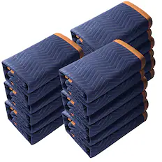 Front. VEVOR - Moving Blankets, 80" x 72", 65 lbs/dz Weight, 12 Packs, Professional Non-Woven & Recycled Cotton Packing Blanket - Blue + Orange.