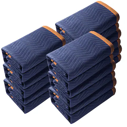 Front. VEVOR - Moving Blankets, 80" x 72", 65 lbs/dz Weight, 12 Packs, Professional Non-Woven & Recycled Cotton Packing Blanket - Blue + Orange.