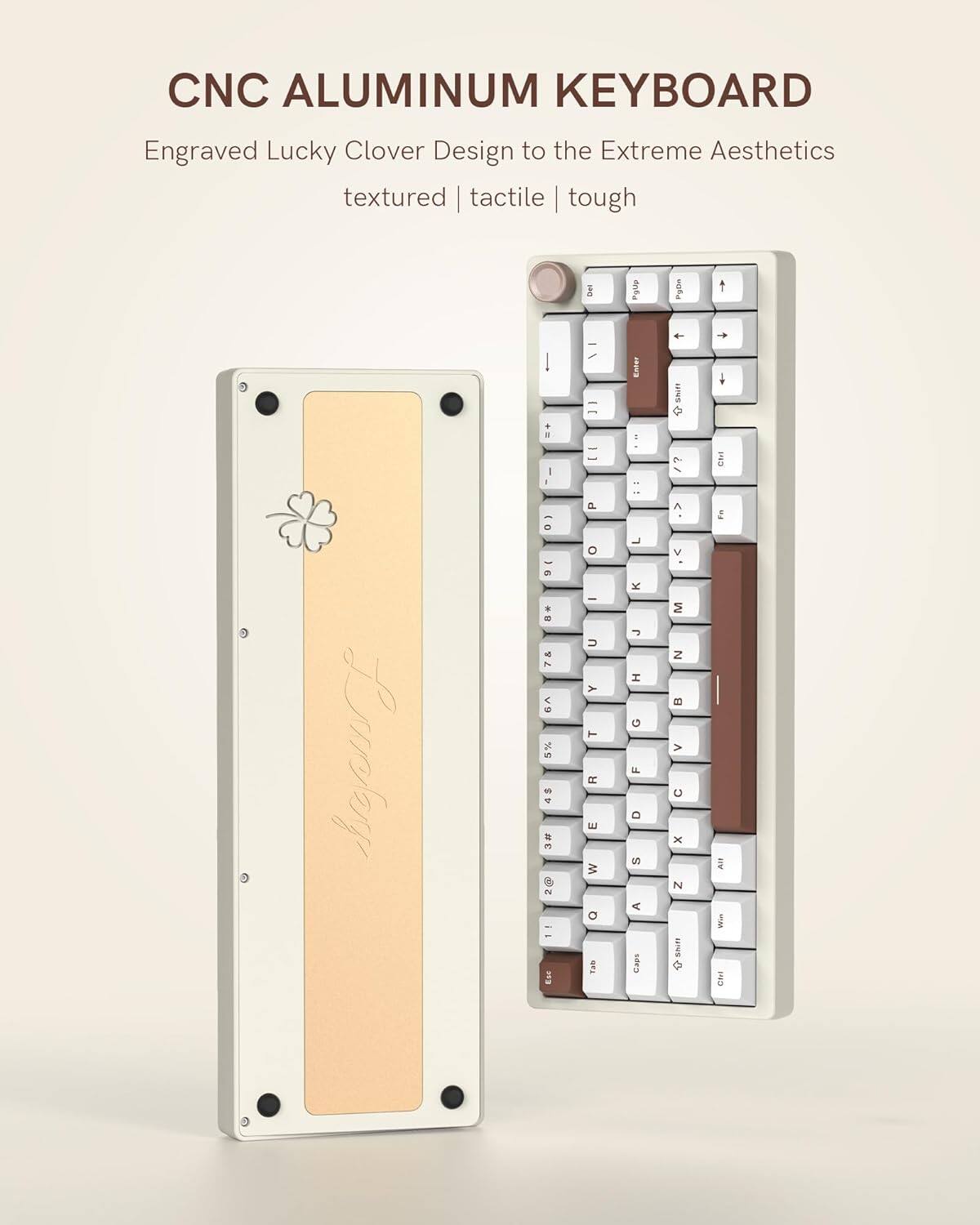 CNC ALUMINUM KEYBOARD  
Engraved Lucky Clover Design to the Extreme Aesthetics  
textured | tactile | tough
