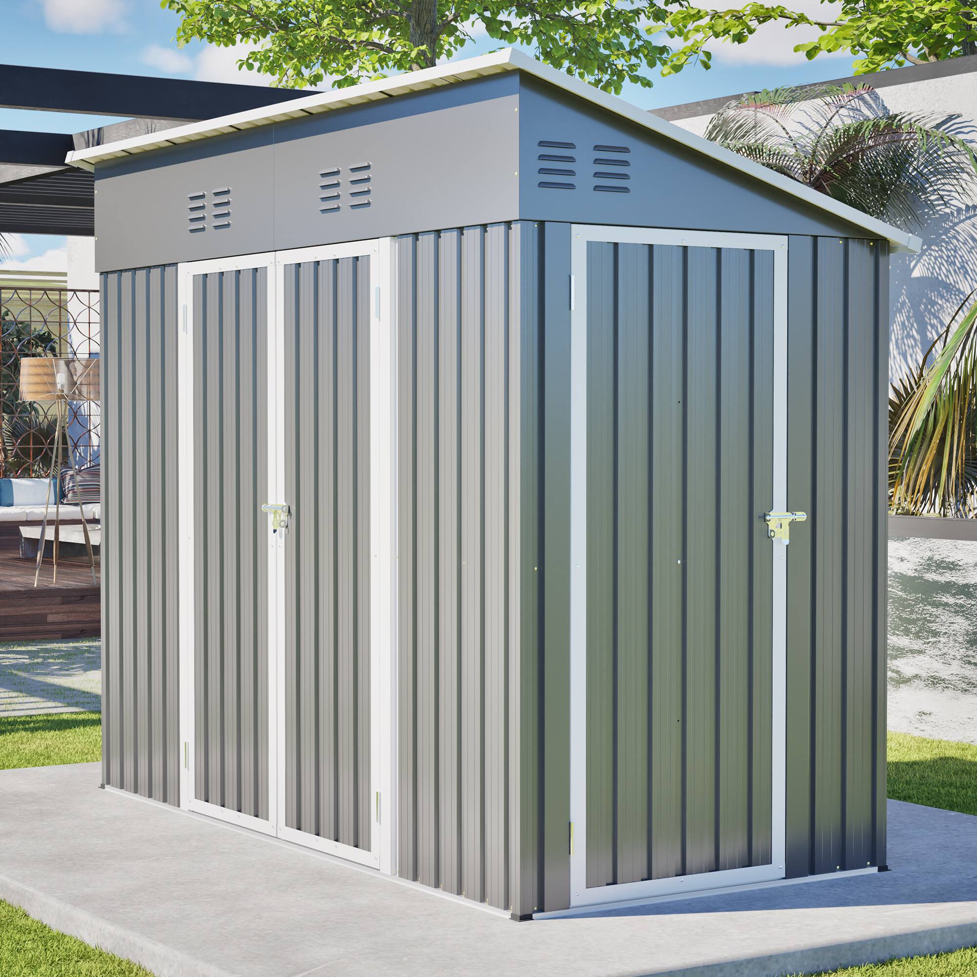 Alt View 9. Loheer - Loheer 4x8 Metal Storage Shed Heavy Duty Outdoor Tool Shed Waterproof Garden Backyard Warehouse.