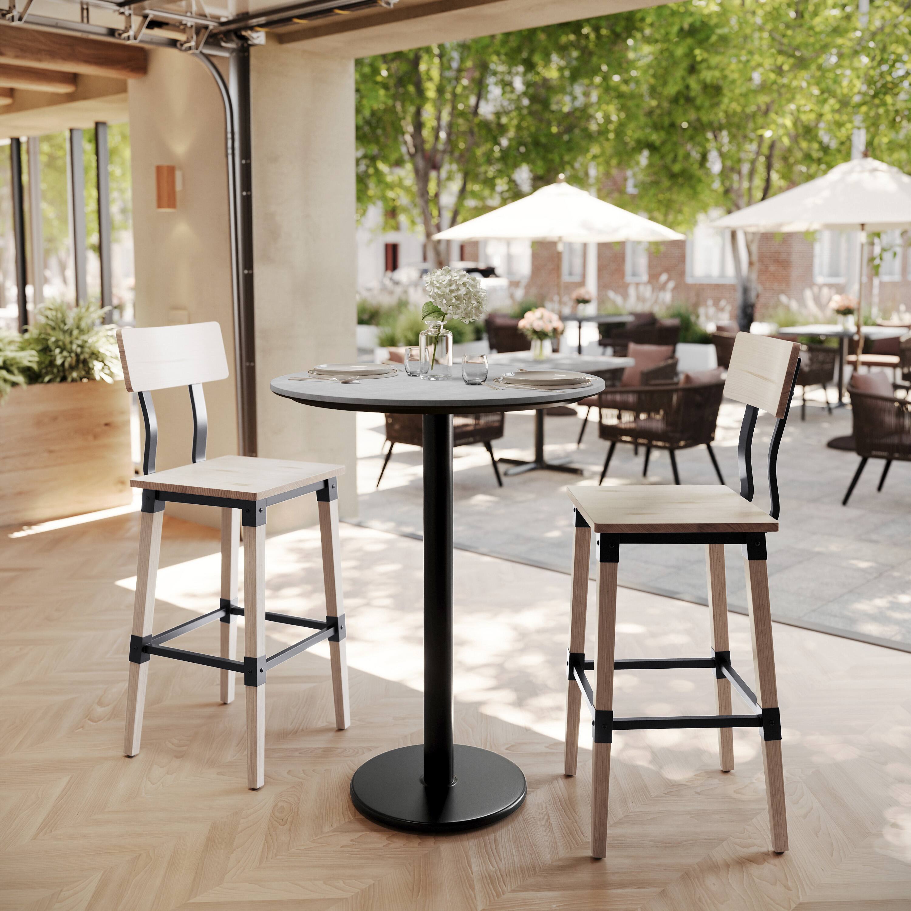Alt View 1. Emma + Oliver - PureShield Tabletop with Seam-Free Surface Innovation and Bar Height Base - Gray Faux Concrete/Black Base.