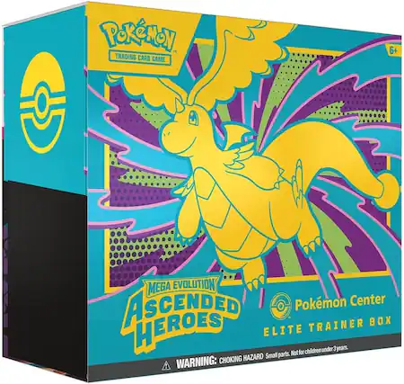 Pokémon Trading Card Game
6+
Mega Evolution Ascended Heroes
Pokémon Center Elite Trainer Box
Warning: Choking Hazard. Small parts. Not for children under 3 years.