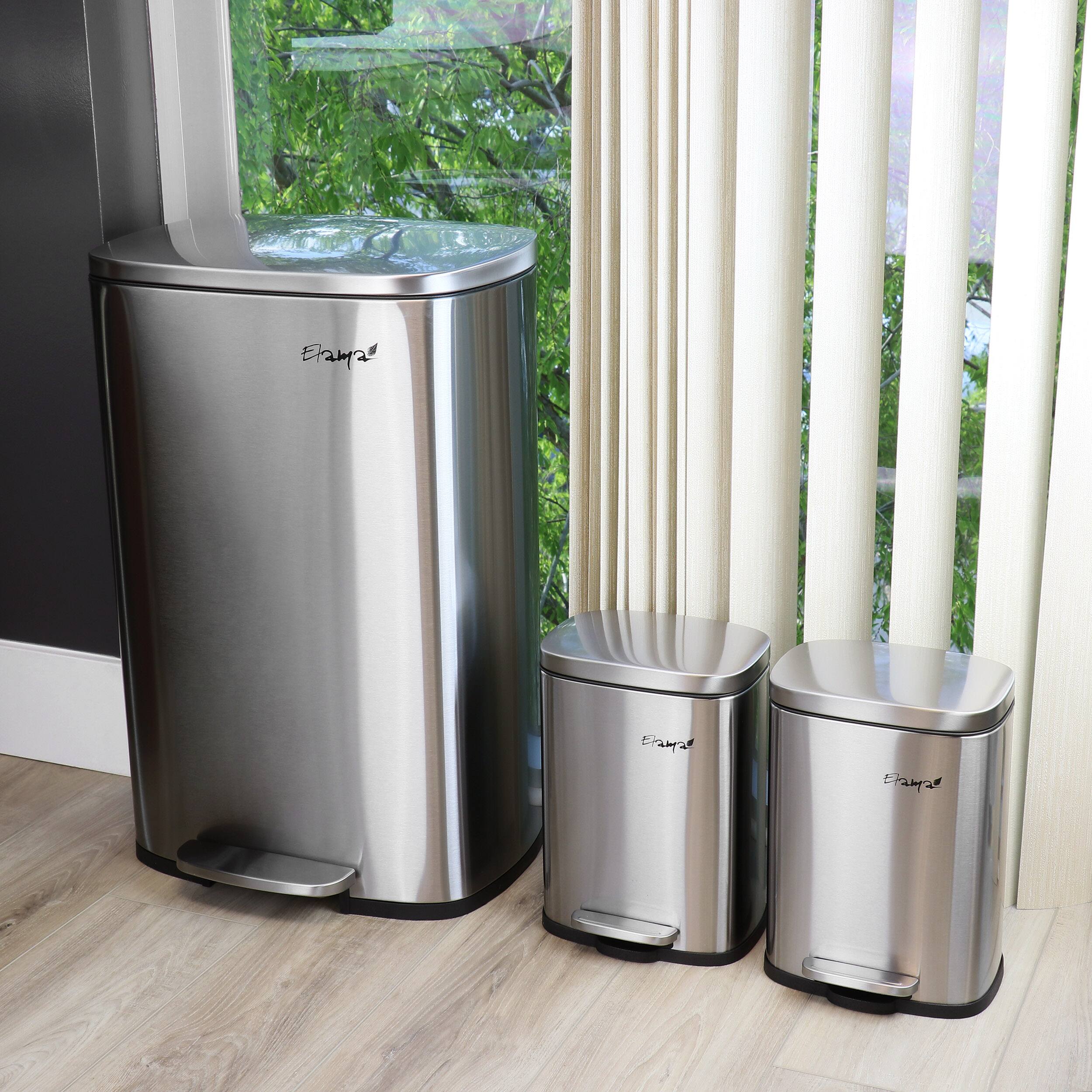 Alt View 8. Elama - Elama 3 Piece 13 Gallon and 1.3 Gallon Stainless Steel Step Trash Bin Combo Set with Slow Close Mechanism - Silver.