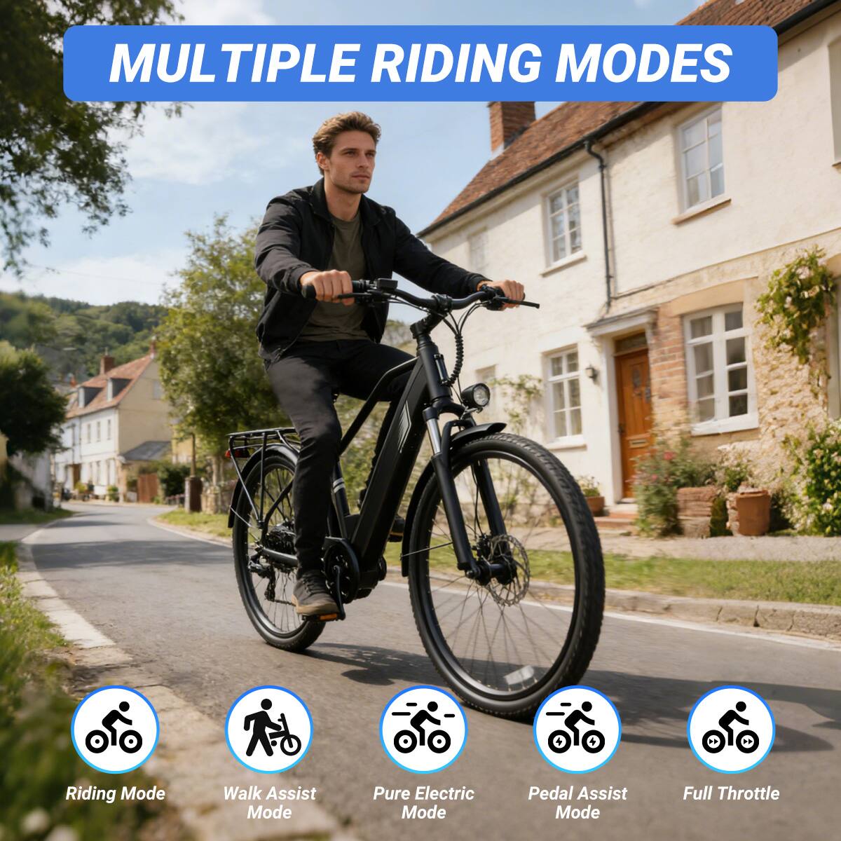 MULTIPLE RIDING MODES

- Riding Mode
- Walk Assist Mode
- Pure Electric Mode
- Pedal Assist Mode
- Full Throttle