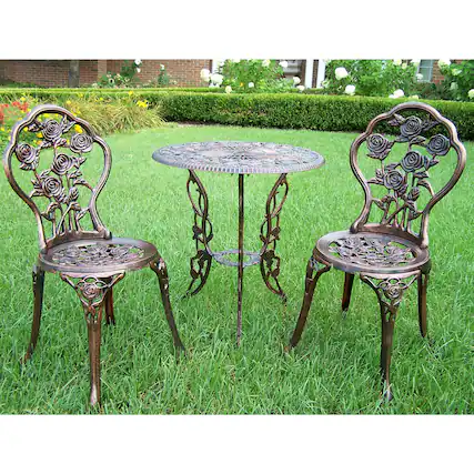 Front. Hivvago - 3-Piece Outdoor Bistro Set with Rose Design in Antique Bronze Finish - Antique Bronze.
