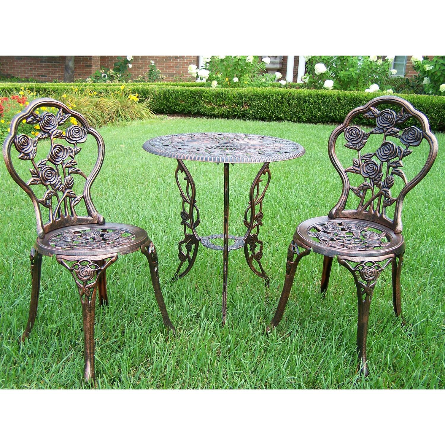 Front. Hivvago - 3-Piece Outdoor Bistro Set with Rose Design in Antique Bronze Finish - Antique  Bronze.