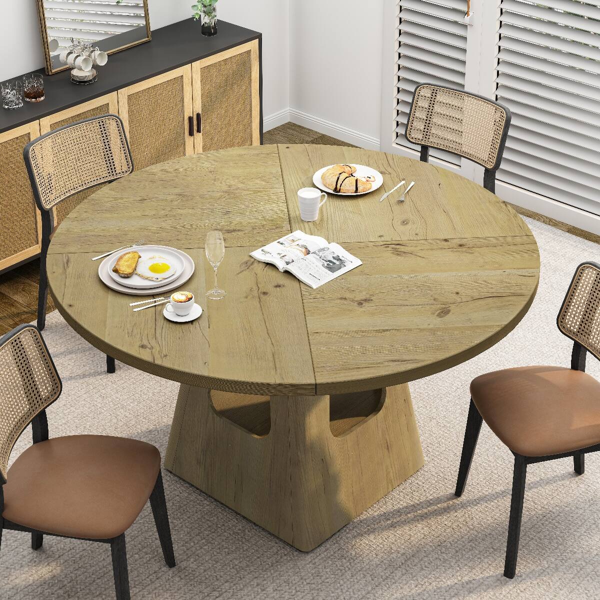Alt View 2. Loheer - Loheer 47-Inch Round Dining Table with Natural MDF Top and Storage Shelf - Natural.