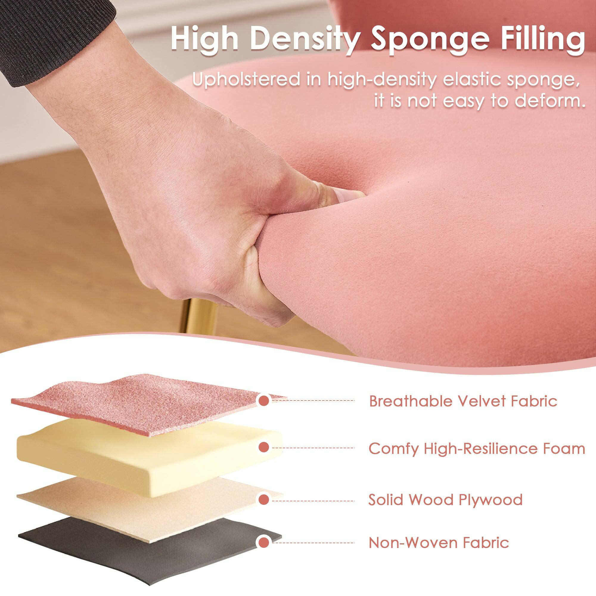 High Density Sponge Filling  
Upholstered in high-density elastic sponge, it is not easy to deform.  

Breathable Velvet Fabric  
Comfy High-Resilience Foam  
Solid Wood Plywood  
Non-Woven Fabric