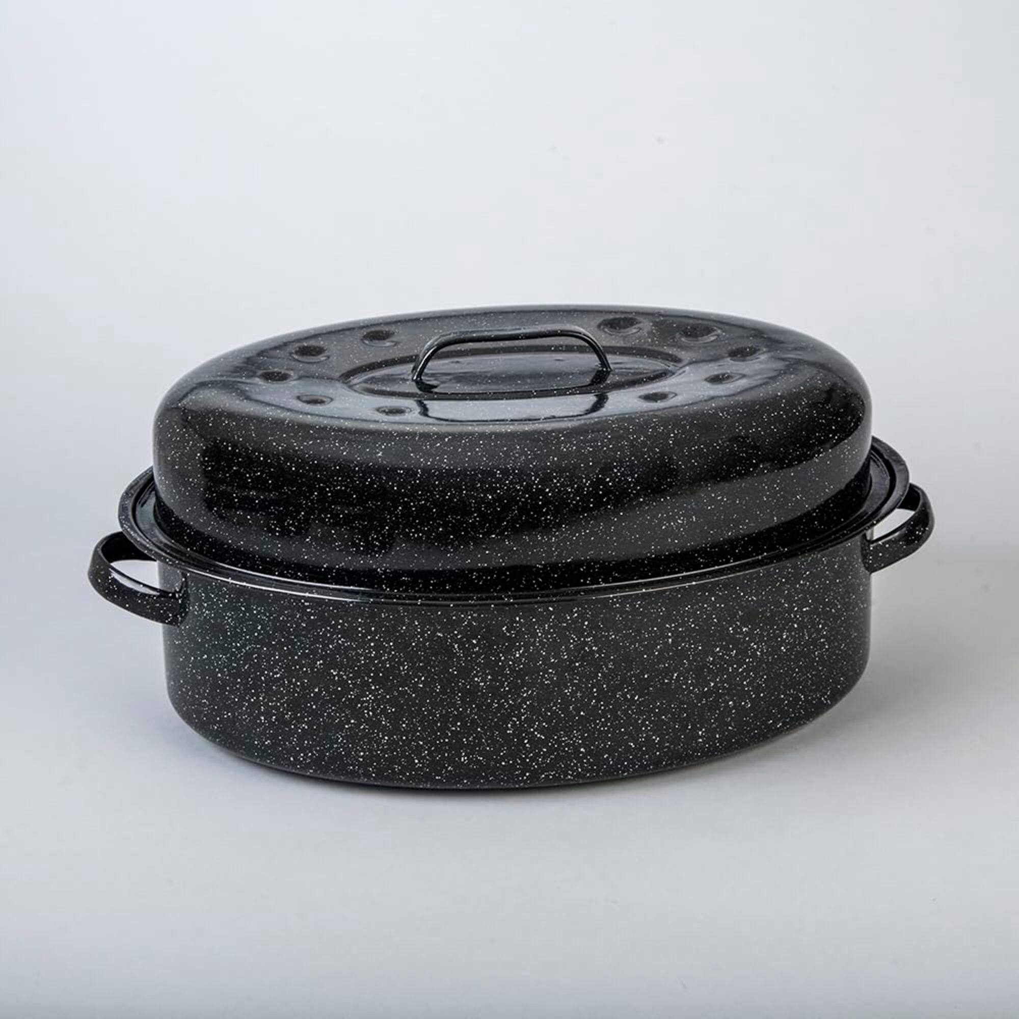 Left. Granite Ware - Granite Ware 19-Inch Covered Oval Roaster - Speckled Black - Speckled Black.