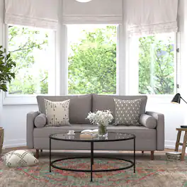 Emma + Oliver - Holden Upholstered Mid-Century Modern Pocket Spring Sofa with Wooden Legs and Removable Back Cushions - Slate Gray