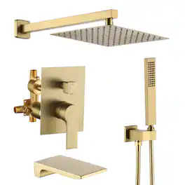 Boyel Living - Wall Mount Single-Handle 1-Spray Tub and Shower Faucet with 10 in. Fixed Shower Head (Valve Included) - Brushed Gold