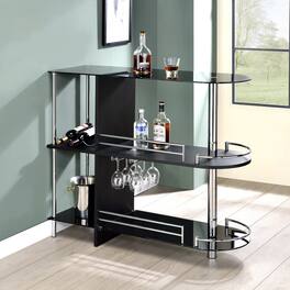 Kings Brand Furniture - Bar Table with Two Tempered Glass Shelves and Wine Rack - Black