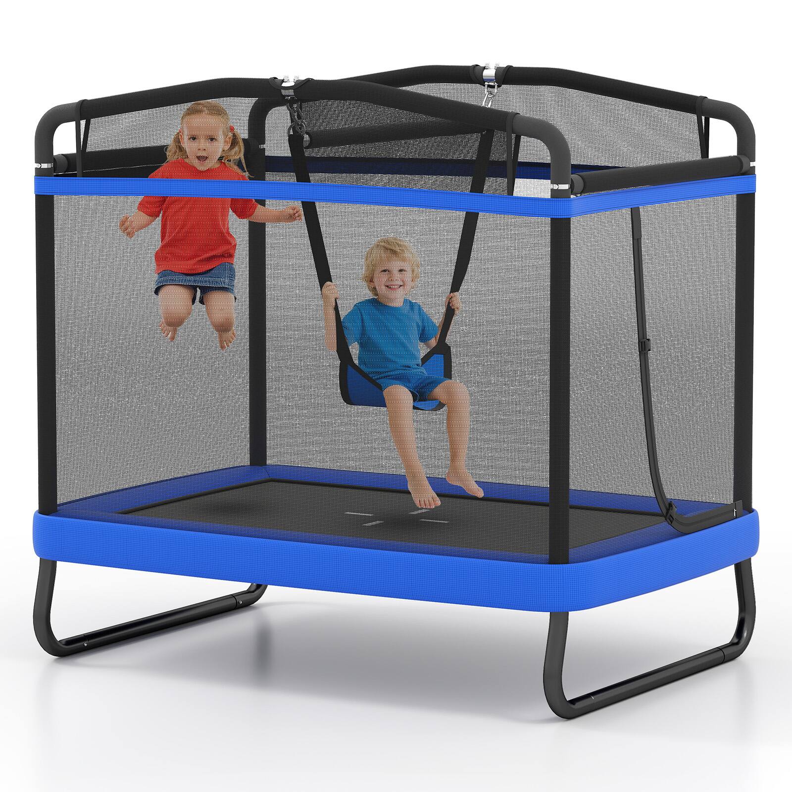 Gymax - 6 FT Kids Trampoline w/Swing & Horizontal Bar Safety Enclosure Net - Blue