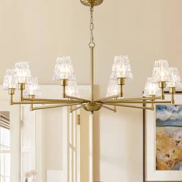 RYHNUYNE - Mid-Century 10-Light Chandelier,Brushed Pendant Chandelier,Modern Farmhouse Chandeliers for Dining Room Kitchen - Gold