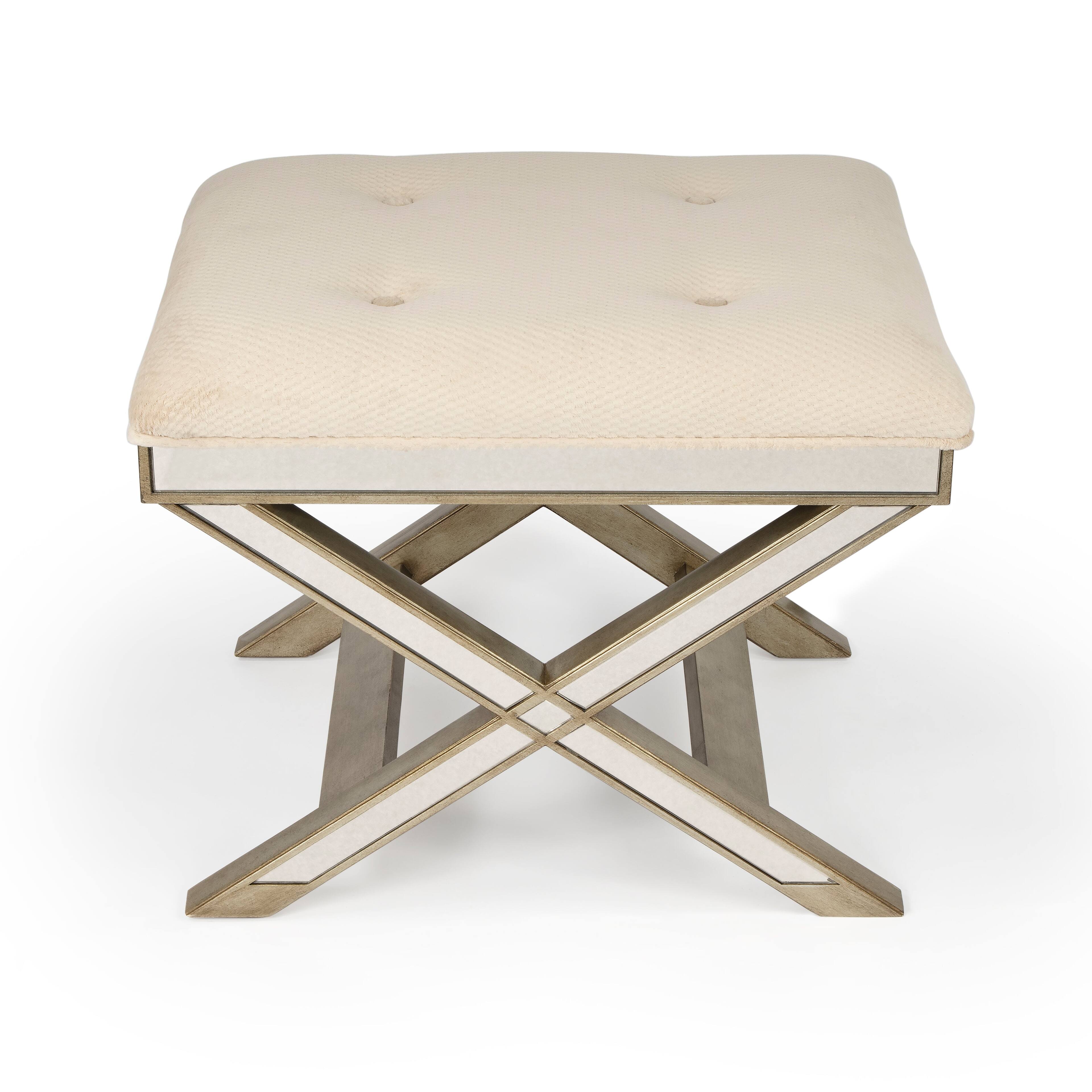Alt View 2. Butler Specialty - Marlo 26 in. W Rectangular Wood and Antique Mirrored Upholstered Vanity Stool - Cream.