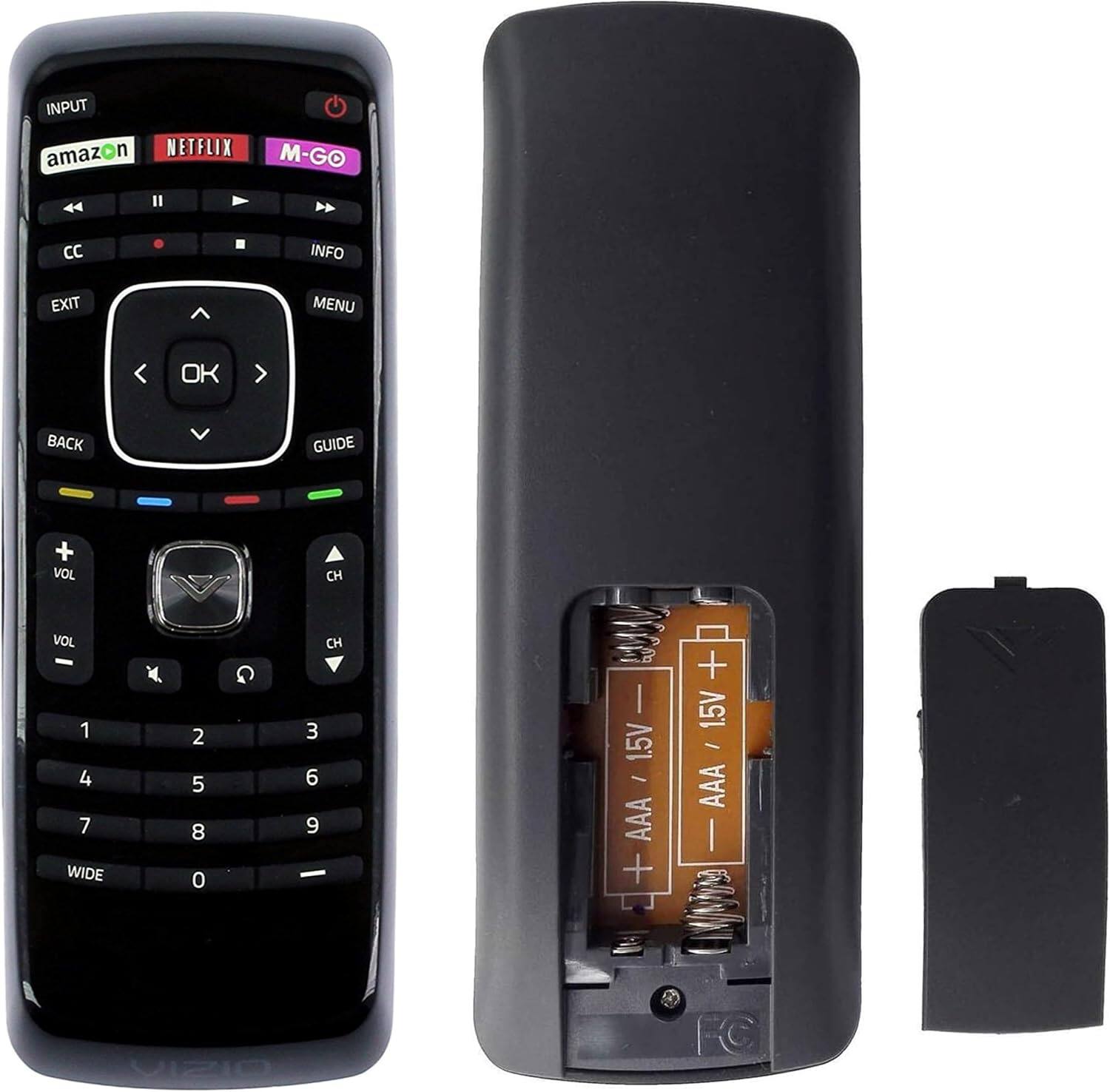 INPUT  
amazon NETFLIX M-GO  
CC INFO EXIT MENU OK BACK GUIDE  
VOL + VOL - CH + CH -  
1 2 3 4 5 6 7 8 9 0 WIDE  
AAA / 1.5V + 1.5V AAA -