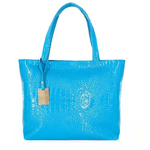 Front. Vulpecula Spade - Womens Large Tote Shoulder Handbag Purse Travel Satchel Stylish Fuax Leather Crocodile Hobo Top Handle Bag - A-lake Blue.