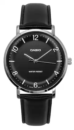 Casio - Standard Analog Leather Strap Dial Quartz MTP-VT03L-1B Men's Watch - Black