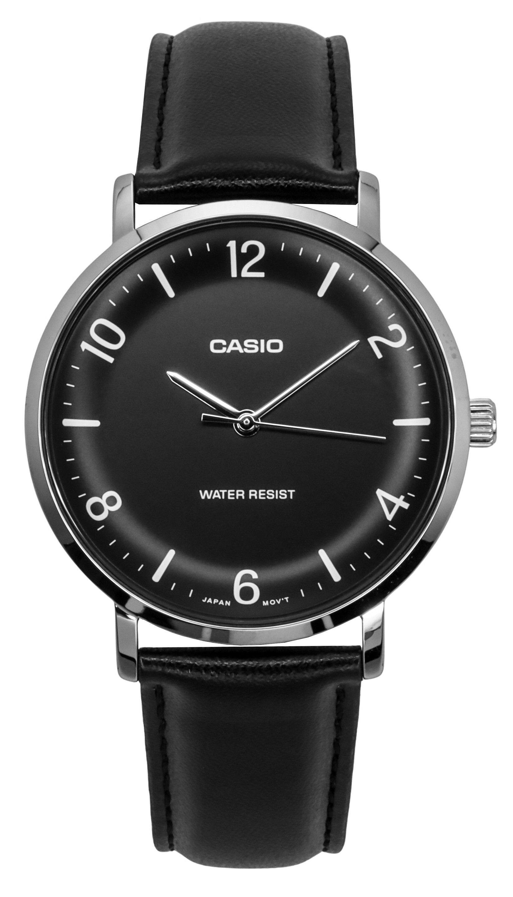 Casio - Standard Analog Leather Strap Dial Quartz MTP-VT03L-1B Men's Watch - Black