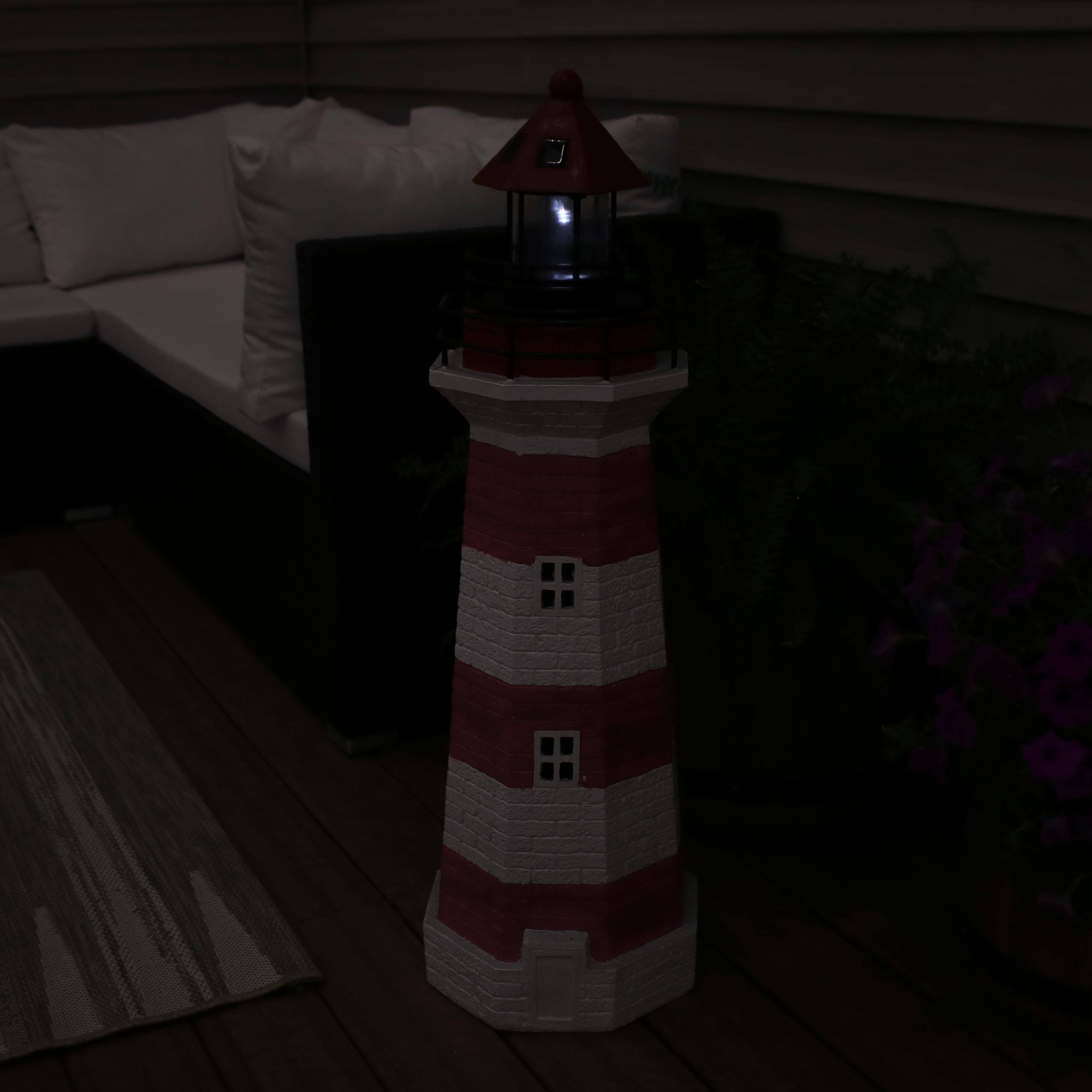 Alt View 4. Sunnydaze - 36 in Resin and Metal Solar LED Lighthouse Statue - Red Stripe.