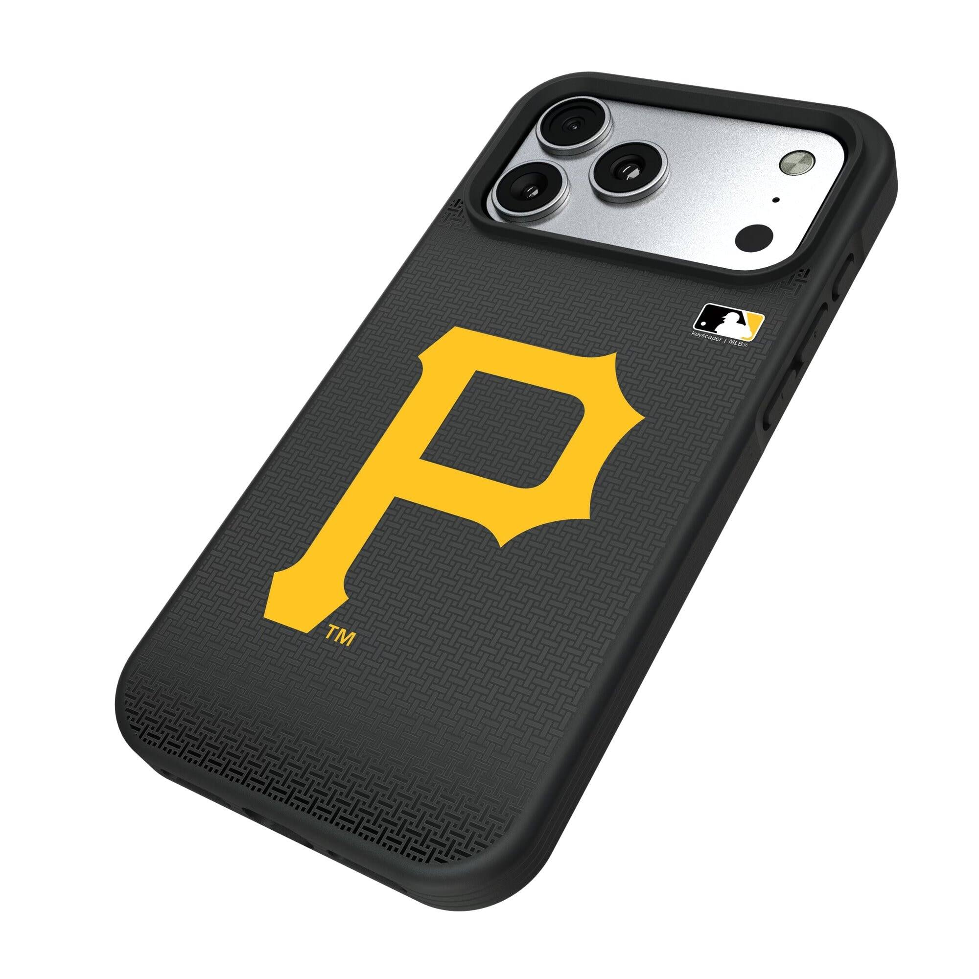 Alt View 1. Keyscaper - Pittsburgh Pirates Bump Case with 8.2ft Drop Protection - 16 Pro Max - Black.