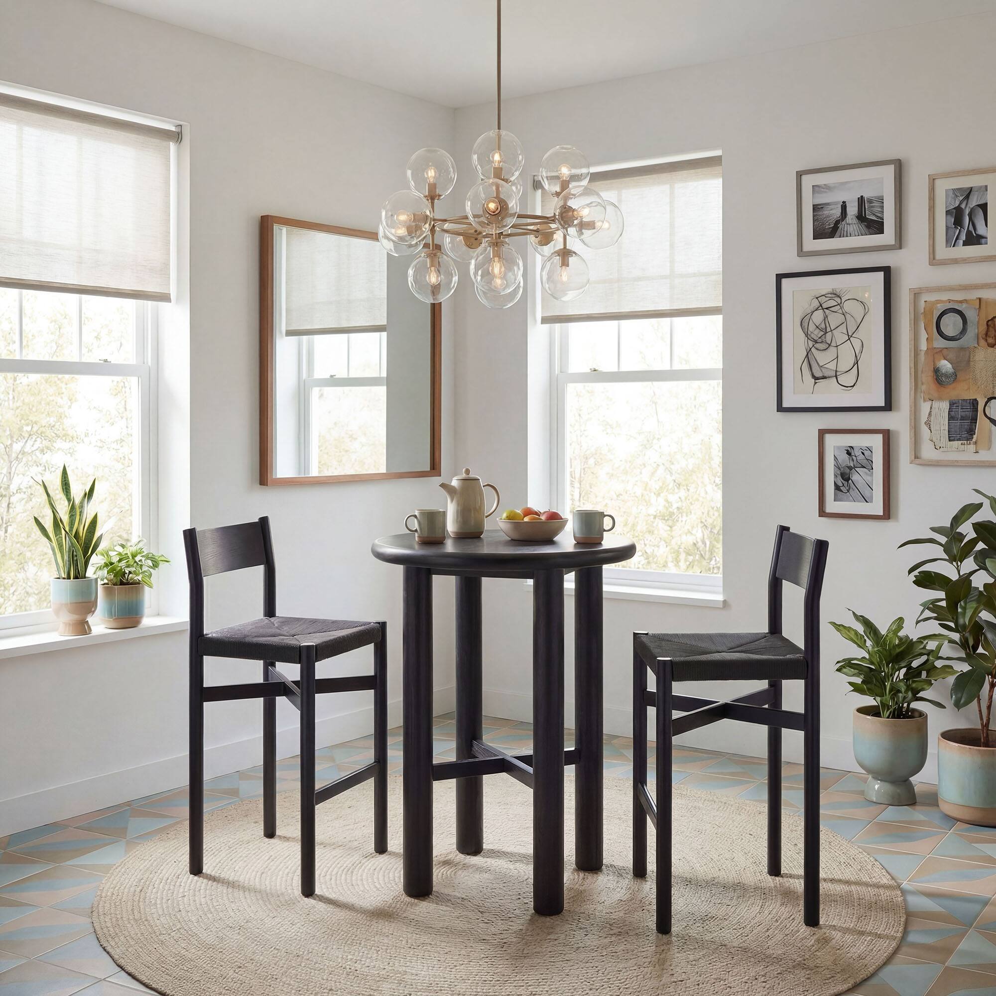 Alt View 1. Modway - Alvia 3-Piece Round Oak Wood Bar Table With Bar Stools Set by Modway - Black.