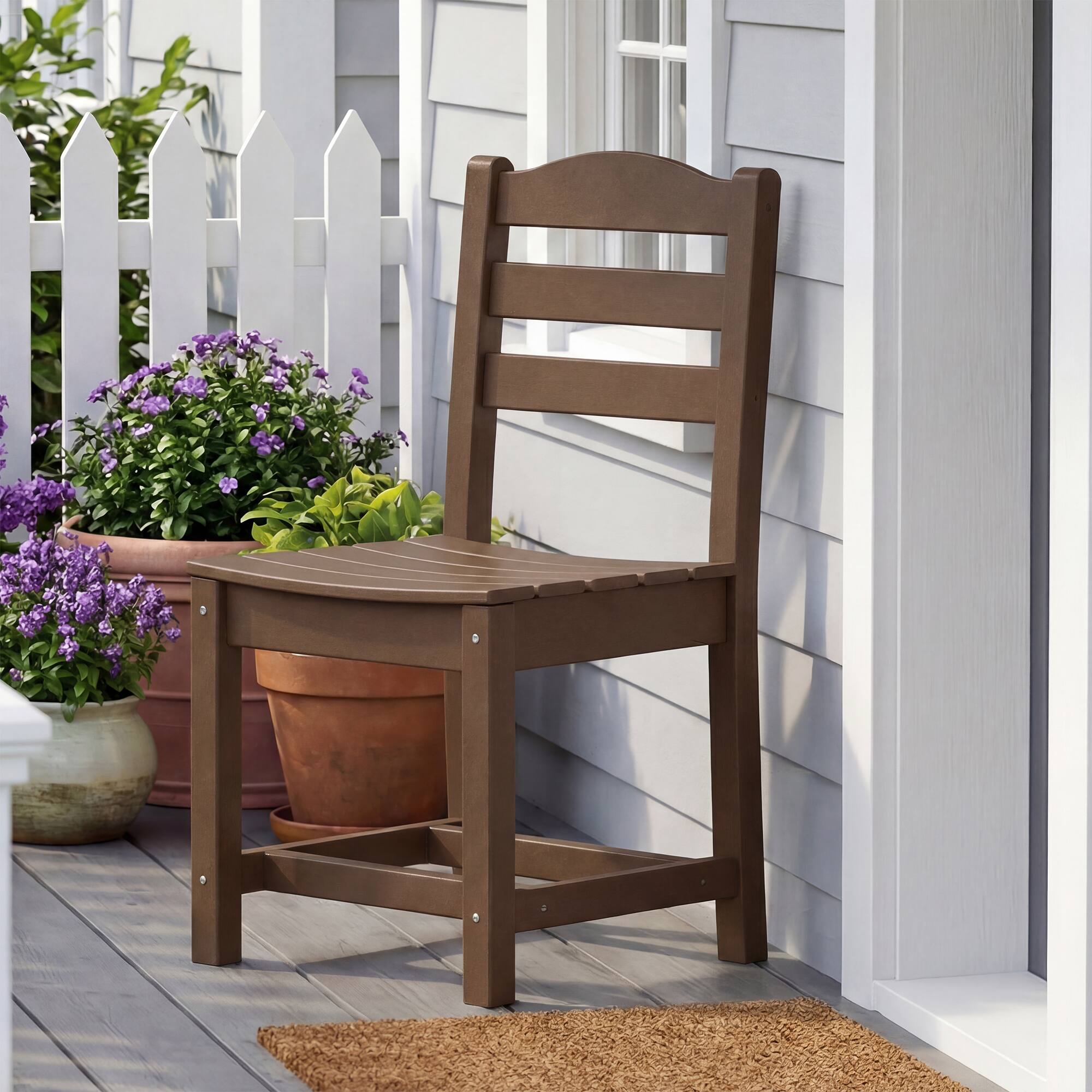 Back. Famapy - Pairs of HDPE Outdoor Armless Dining Chair - 4 Colors Weatherproof Patio Chair for Garden, Poolside 330LBS Capacity - Dark Brown.