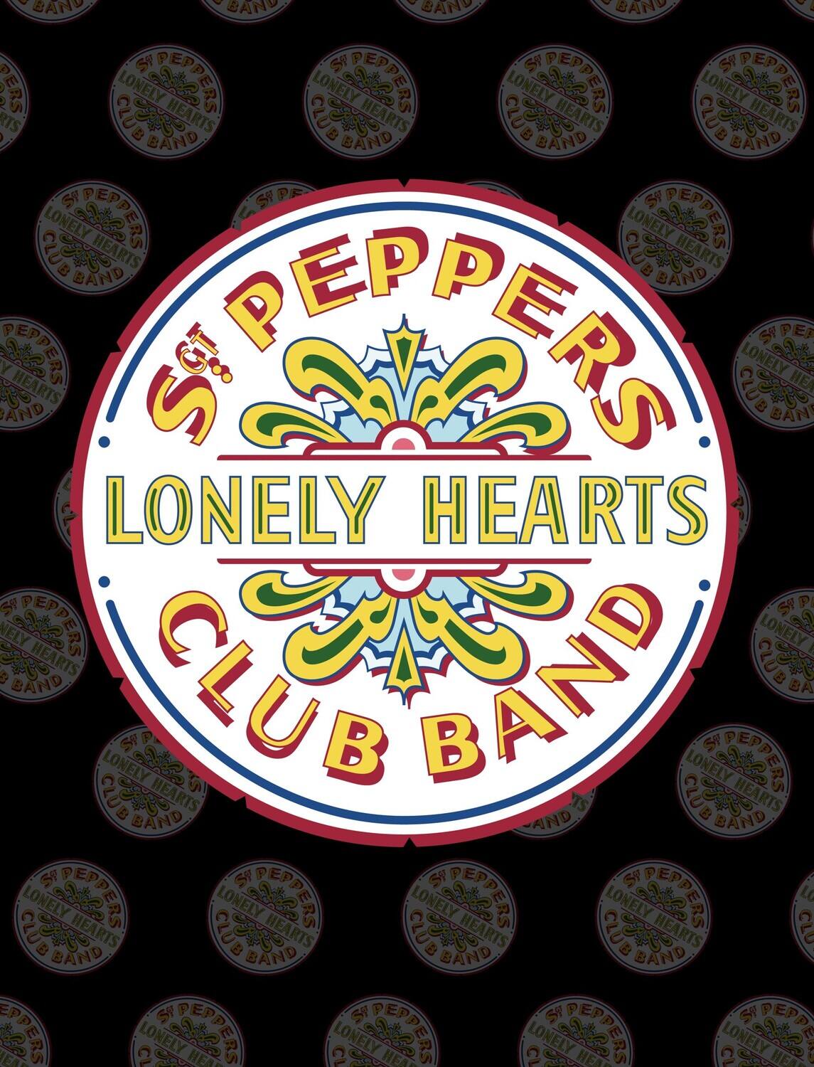 Sure, here is the corrected and grouped text:

---

**S**  
**PEPPERS**  
**LONELY HEARTS**  
**CLUB BAND**

---

This text is repeated in a circular pattern around the central logo.