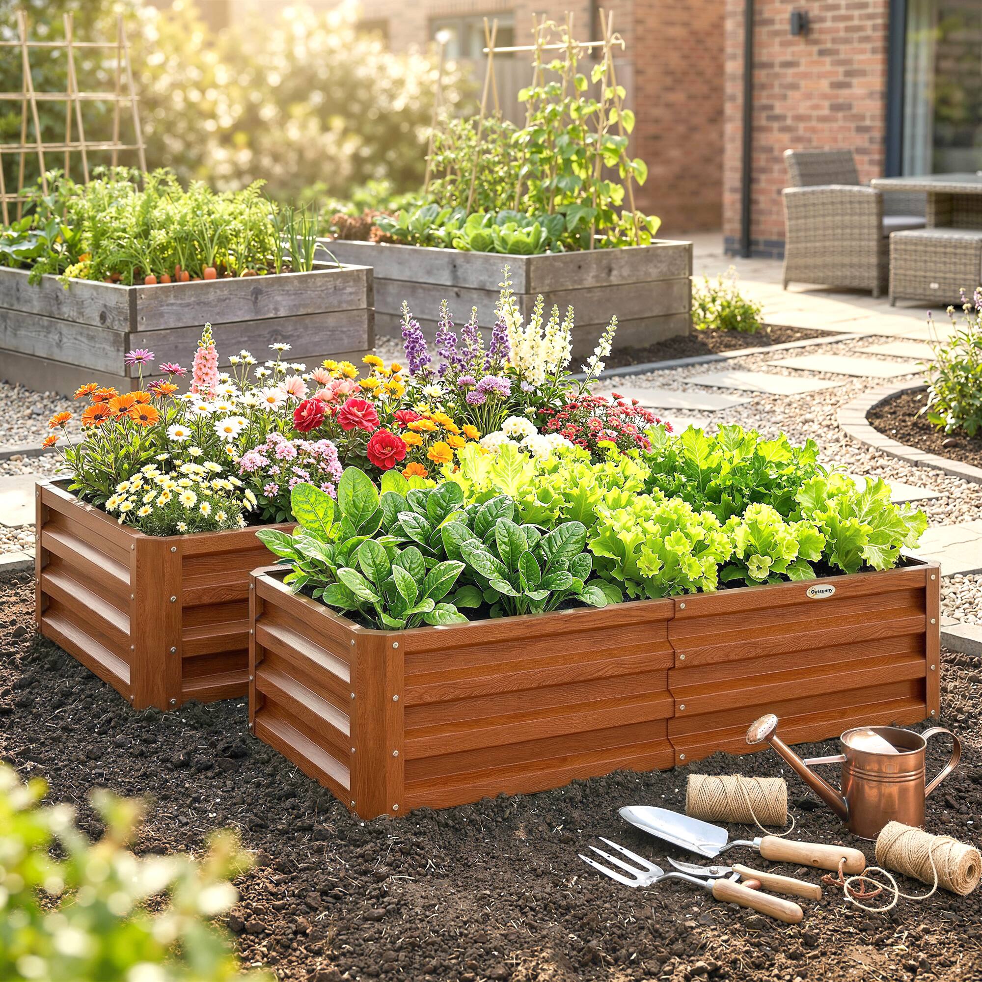 Alt View 1. Outsunny - Raised Garden Bed, 4' x 2' x 1' Metal Planter Box, for Growing Vegetables, Flowers, Herbs - Brown.