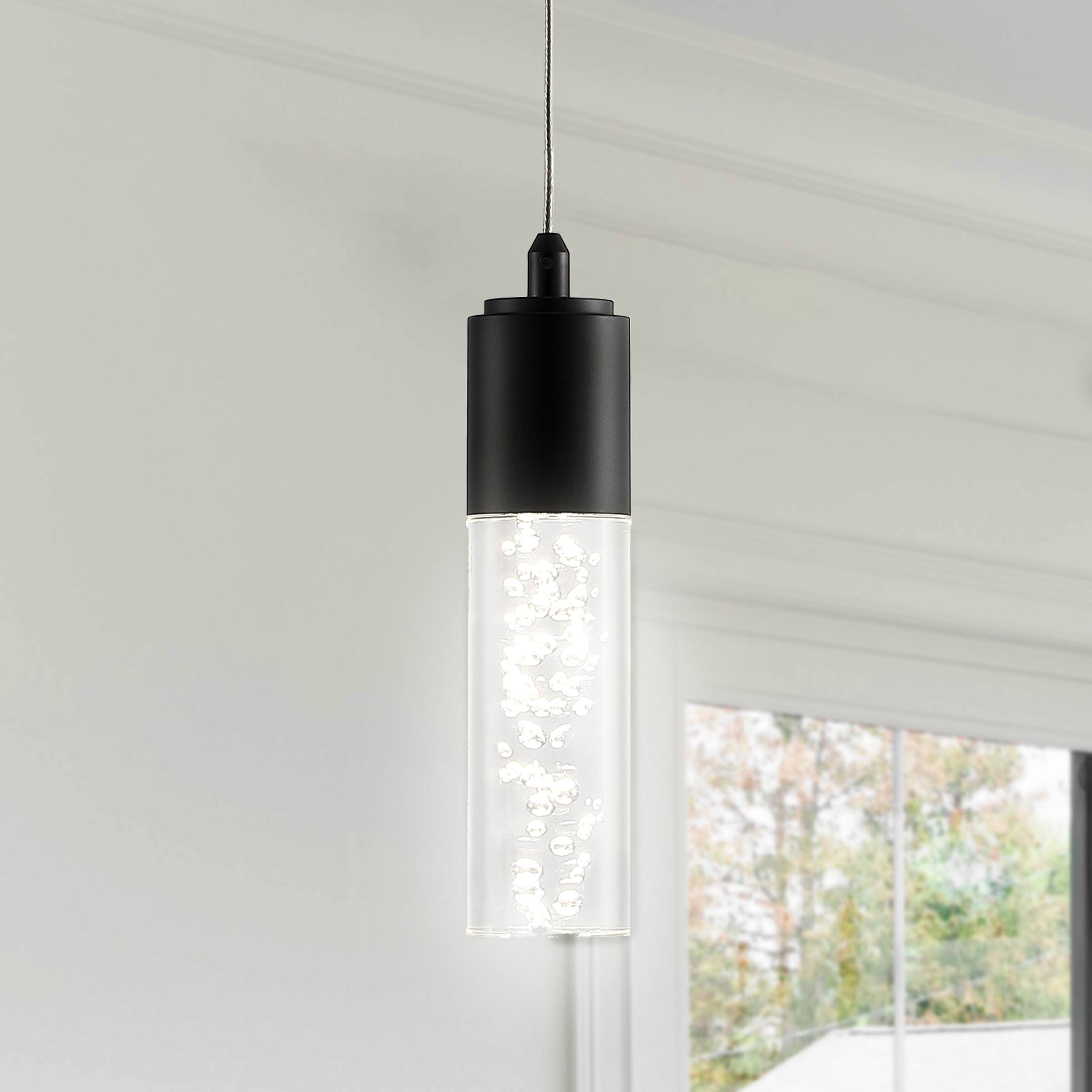 Alt View 1. Jonathan Y - Bolha 4.75" 1-Light Bubble Acrylic/Iron Modern Minimalist Integrated LED Pendant, Black - Black.