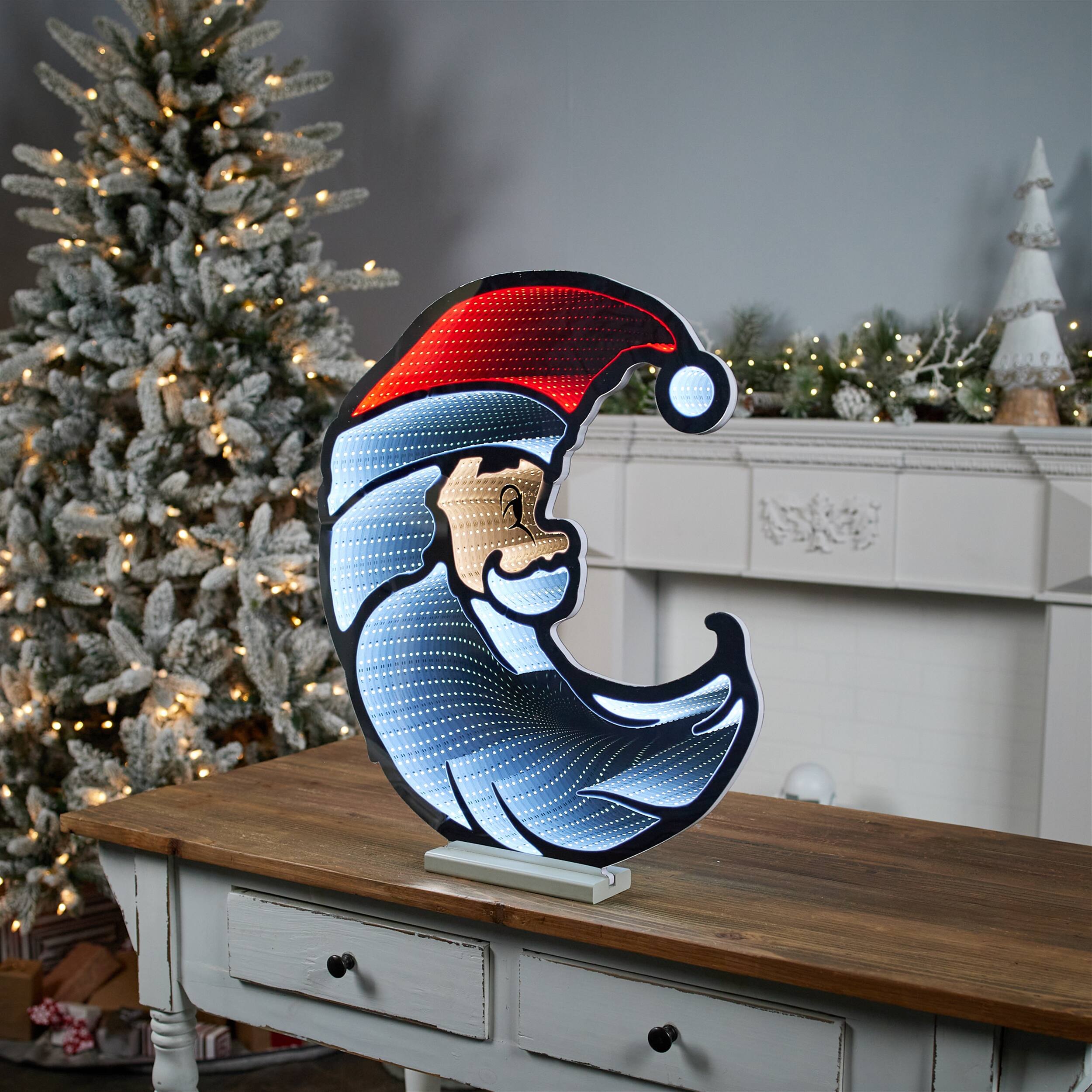 Left. BreeBe - Santa Half Moon Ekkolight 23"H - White, Red.