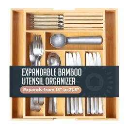 Luminuxe - Expandable Bamboo Utensil Drawer Organizer, Wooden Utensil Tray, Nonslip, Cutlery Divider