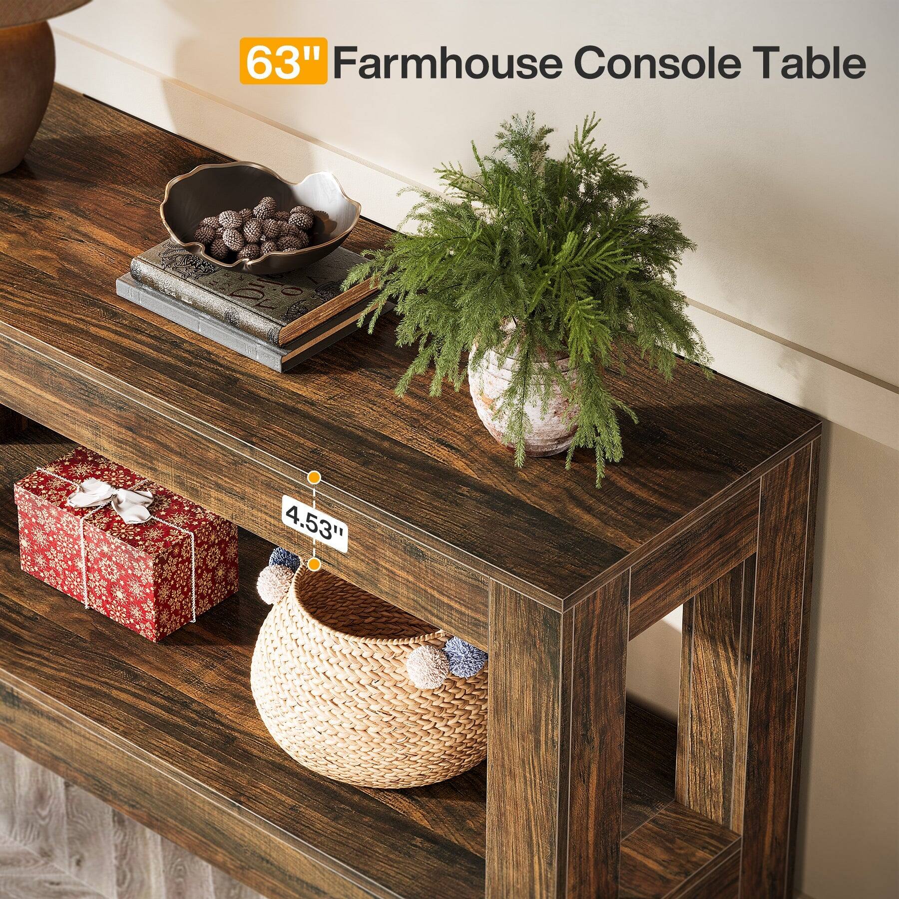 Tribesigns Farmhouse Console Table with Storage Shelves and Rectangular ...