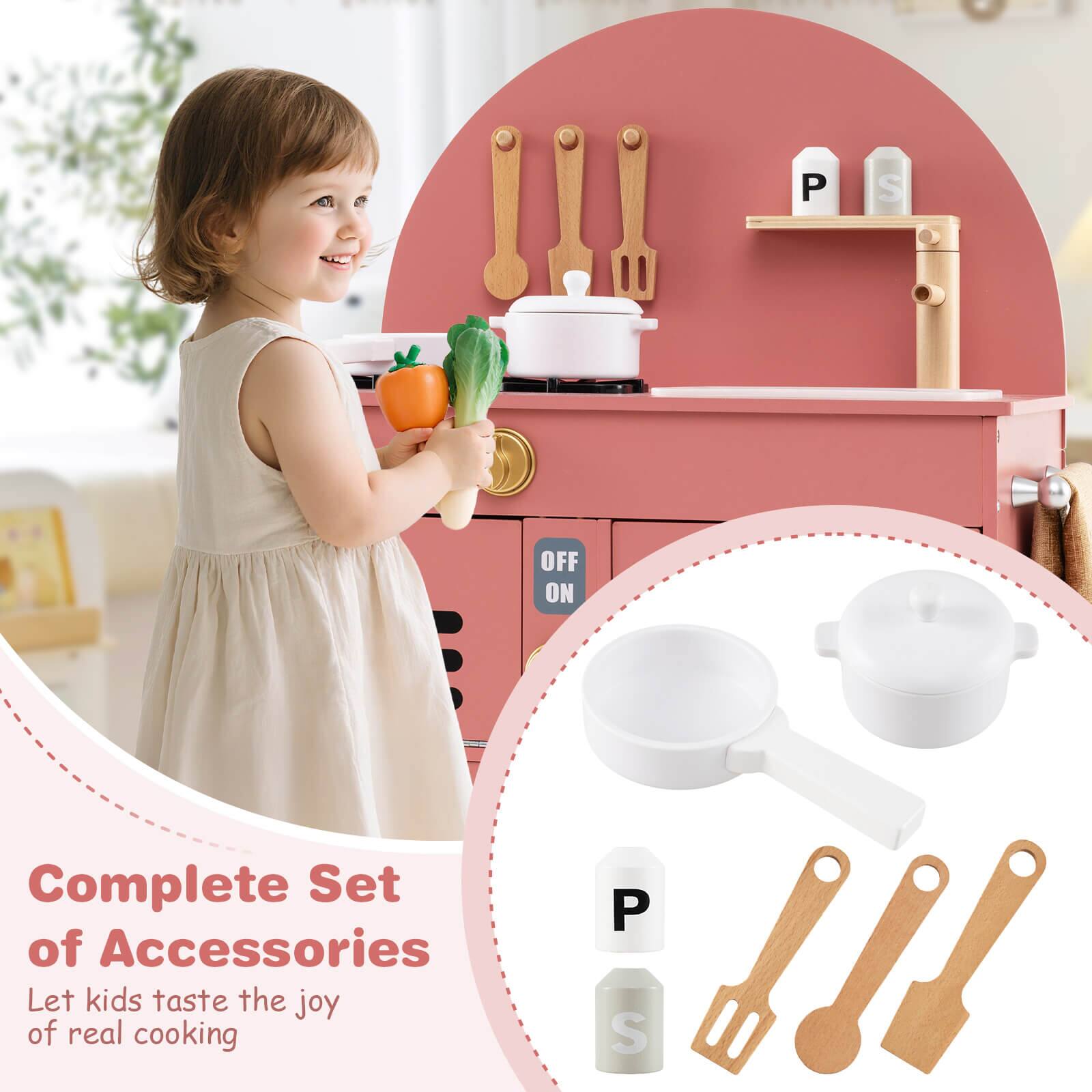 Alt View 8. Costway - Costway Play Kitchen for Kids with Stoves Faucet Sink Microwave Oven Cooking Accessories - Pink.