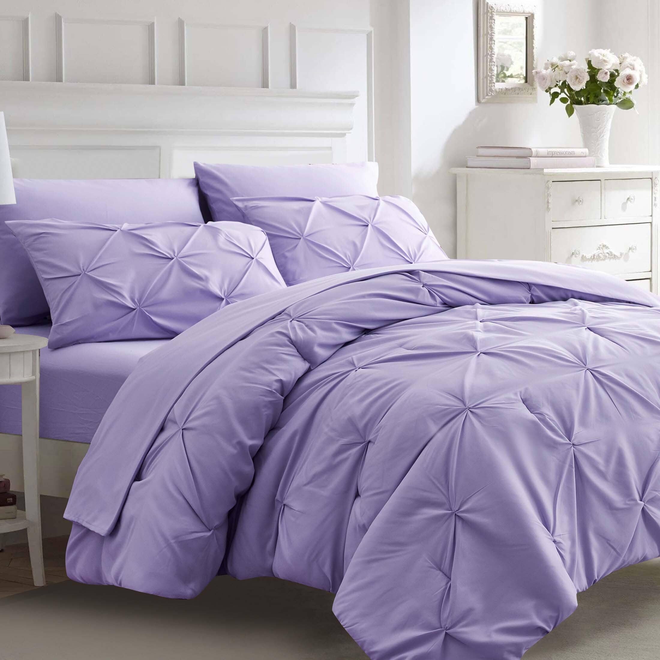 Front. NICHOLAS KLEIN - Comforter Set Queen Sheets Pintuck Bedding Comforters Bed In A Bag For All Season Pinched Pleat Queen - Lavender Purple Queen.