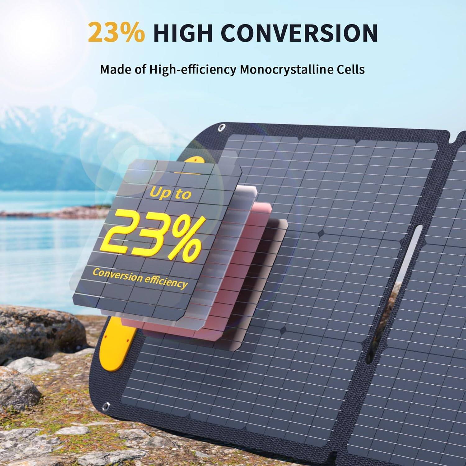 23% HIGH CONVERSION  
Made of High-efficiency Monocrystalline Cells  
Up to 23% Conversion efficiency