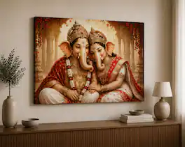 FC Design - Large Ganesha Couple Canvas Print 24x36" Sacred Hindu Love Elegant Art Painting Home Wall Decor - MultiColor
