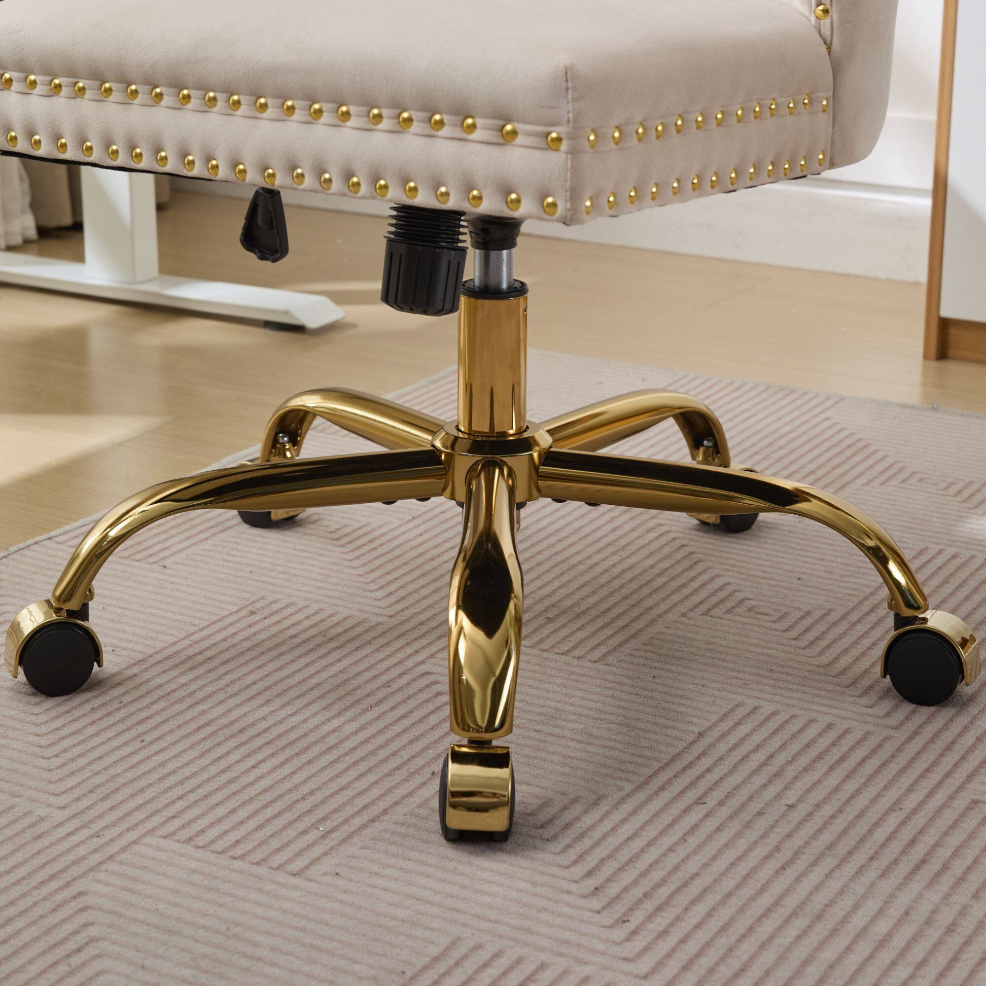 Alt View 9. GOODSILO - Modern Velvet Upholstered Office Chair with Tufted Button Design and Golden Metal Base for Home Workspace - Beige.