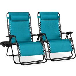 Best Choice Products - Set of 2 Extra Wide Zero Gravity Lounge Chair Recliners w/ Cup Holder - Peacock Blue