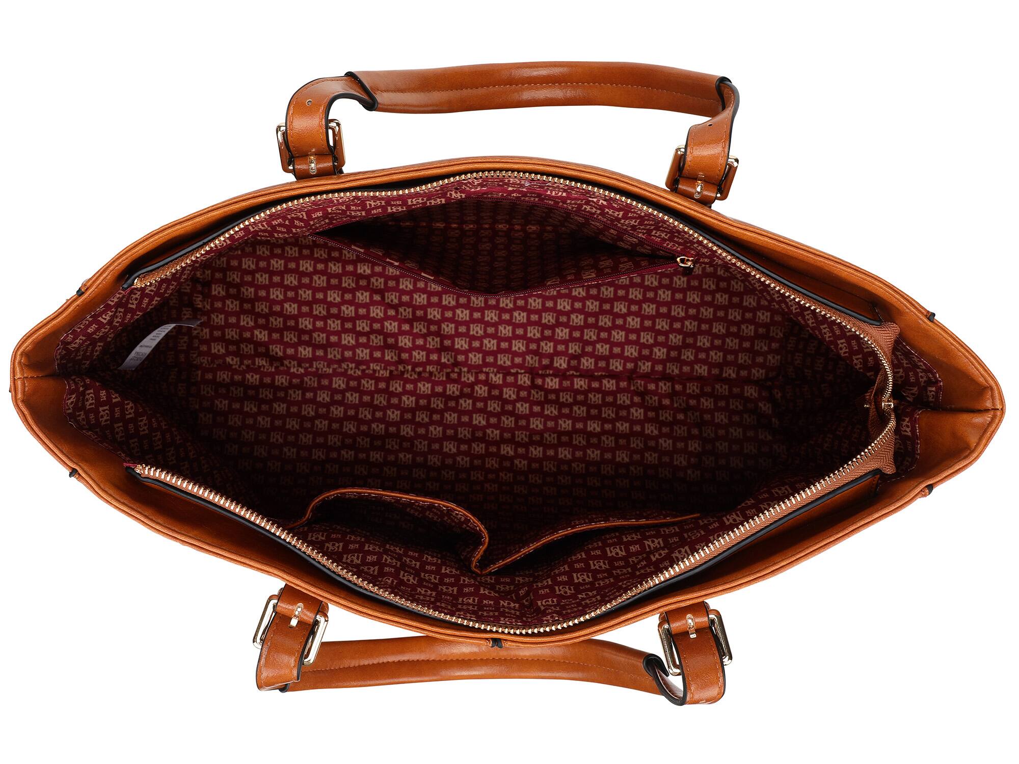 Left. Badgley Mischka - BADGLEY MISCHKA Julia Vegan Leather Weekender Duffel Bag | Tan - Brown.