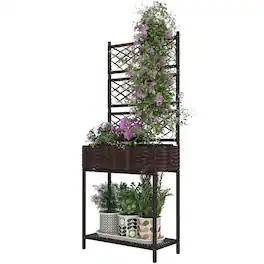 Outsunny - Wicker Planter with Trellis for Climbing Plants - Brown