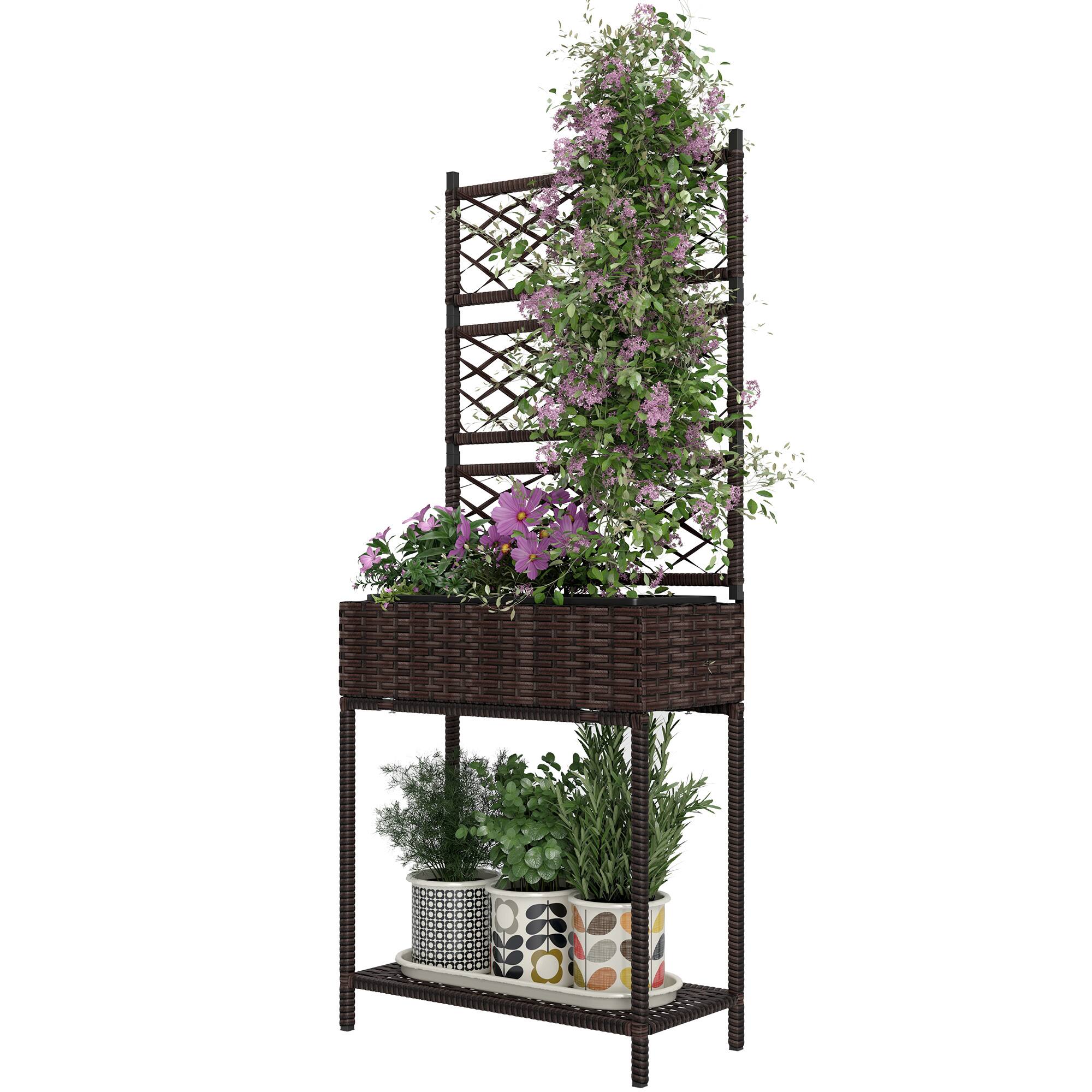 Front. Outsunny - Wicker Planter with Trellis for Climbing Plants - Brown.